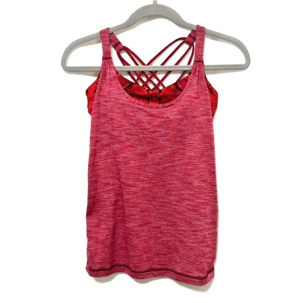 Lululemon 4 Red Snakeskin Print Heathered Racer Back Sports Bra Athletic Tank